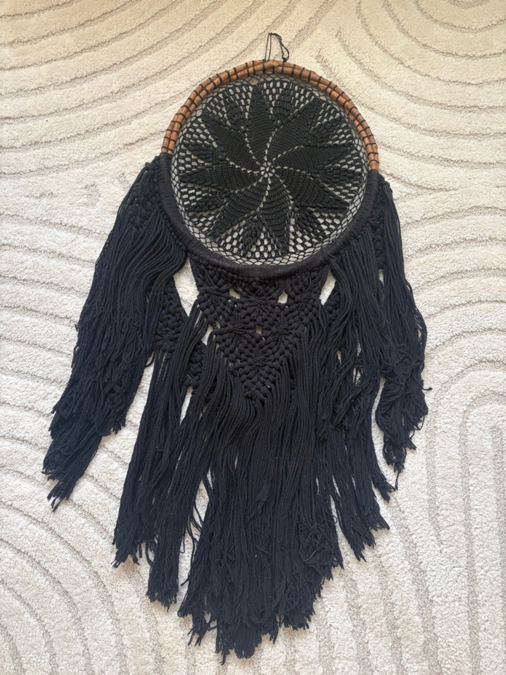 Handmade Black Macrame Dreamcatcher Wall Hanging